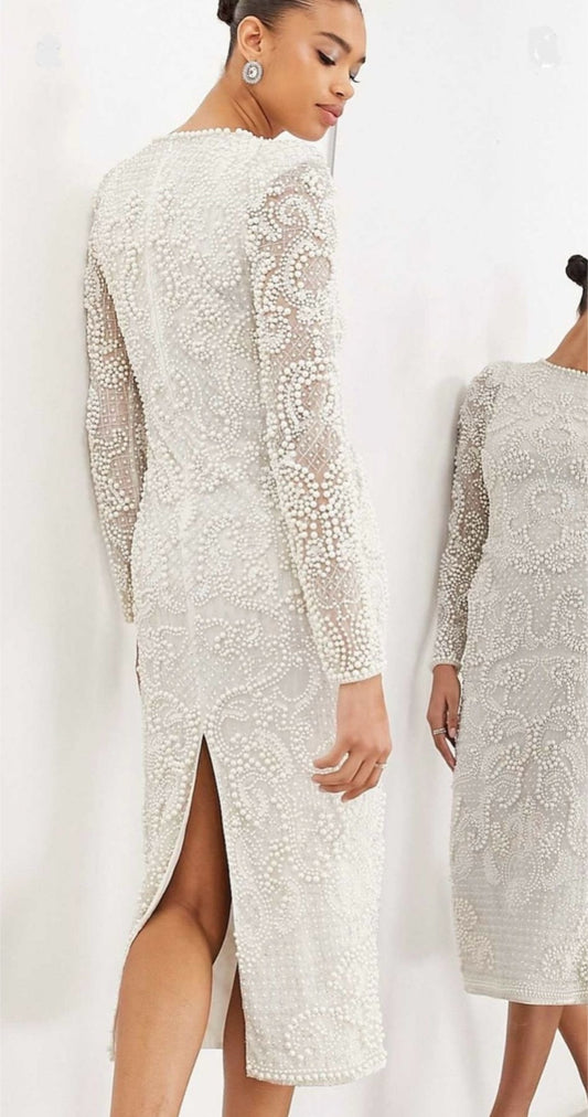 ASOS EDITION pearl grid bodycon midi dress (S)
