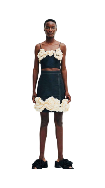 GANNI Embellished Crop Top and Skirt (S)