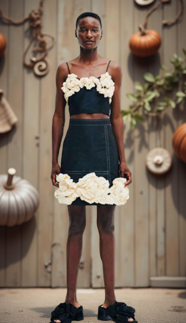 GANNI Embellished Crop Top and Skirt (S)